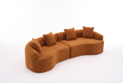 Compression Sponge Sofa Orange Curved Modular Sectional, 30D High-Density Chenille Sleeper Couch for Apartment, Living Room,110"L image 12