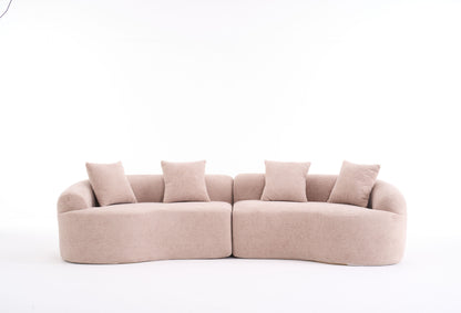LY-025 Modular Sleeper Sectional Sofa, 4-Seater with Wood Grain Chenille Fabric, Warm Beige Convertible Sofa Bed, 30D High-Density Sponge Couch for Apartment & Living Room image 10