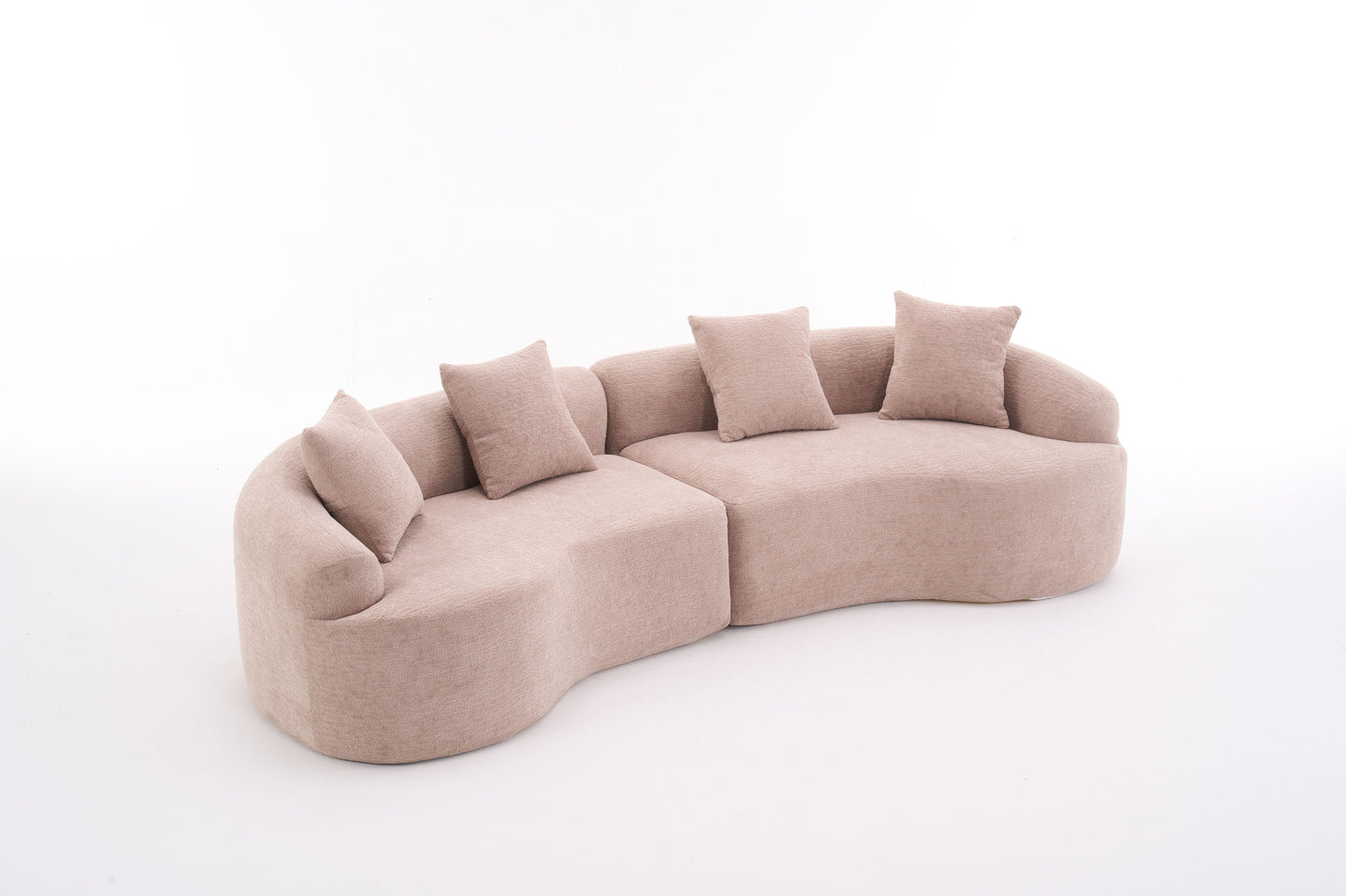 LY-025 Modular Sleeper Sectional Sofa, 4-Seater with Wood Grain Chenille Fabric, Warm Beige Convertible Sofa Bed, 30D High-Density Sponge Couch for Apartment & Living Room image 12