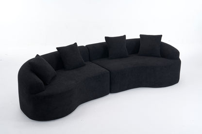 Compression Sponge Sofa Black Curved Modular Sectional, 30D High-Density Chenille Sleeper Couch for Apartment,Living room 110"L image 9