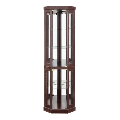 Corner Glass Cabinet Lighted Curio Cabinet Corner Display Case for Living Room, Curio Cabinet, Antique collection, Wine,Bar Glass Storage Light Included,Dark Cherry image 10