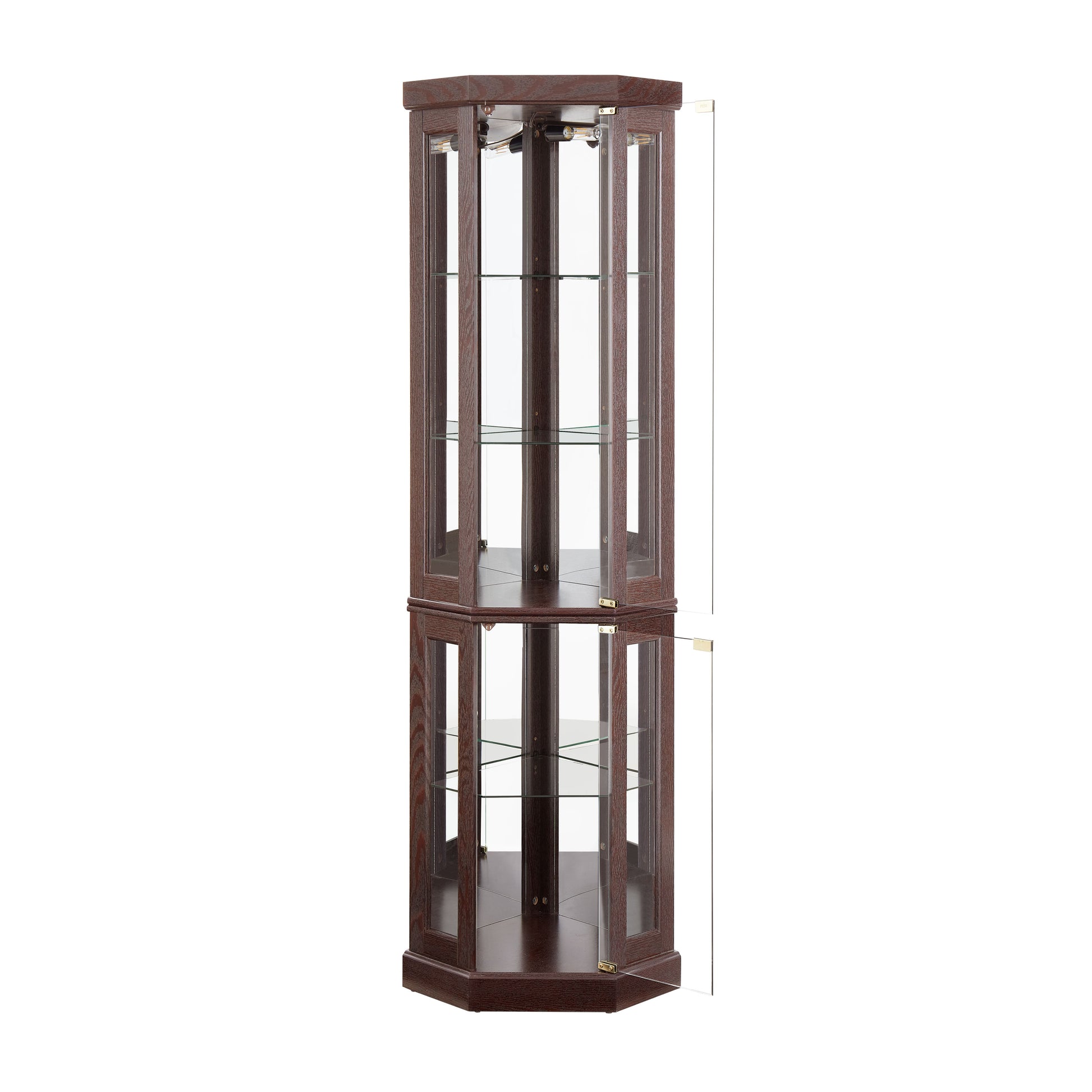 Corner Glass Cabinet Lighted Curio Cabinet Corner Display Case for Living Room, Curio Cabinet, Antique collection, Wine,Bar Glass Storage Light Included,Dark Cherry image 11