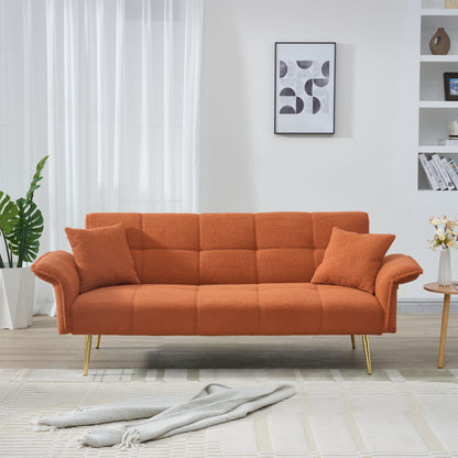 70-inch teddy fleece sofabed, convertible futon sofabed with adjustable arms and backrest, modern love sofa for living room and bedroom. image 1