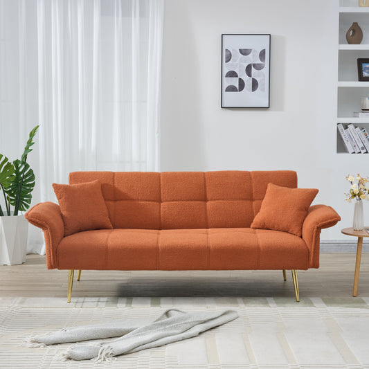70-inch teddy fleece sofabed, convertible futon sofabed with adjustable arms and backrest, modern love sofa for living room and bedroom. image 1