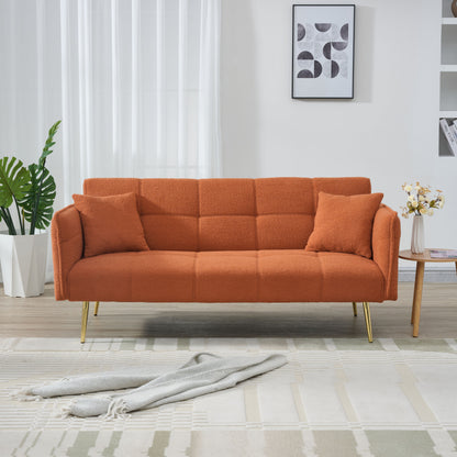 70-inch teddy fleece sofabed, convertible futon sofabed with adjustable arms and backrest, modern love sofa for living room and bedroom. image 4