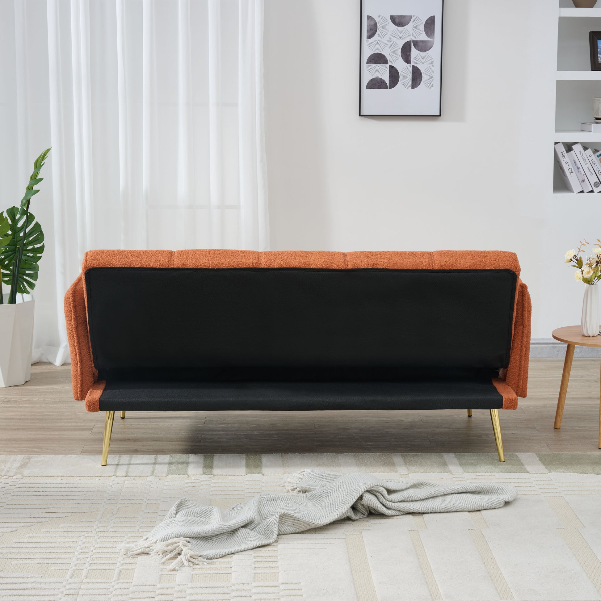 70-inch teddy fleece sofabed, convertible futon sofabed with adjustable arms and backrest, modern love sofa for living room and bedroom. image 9