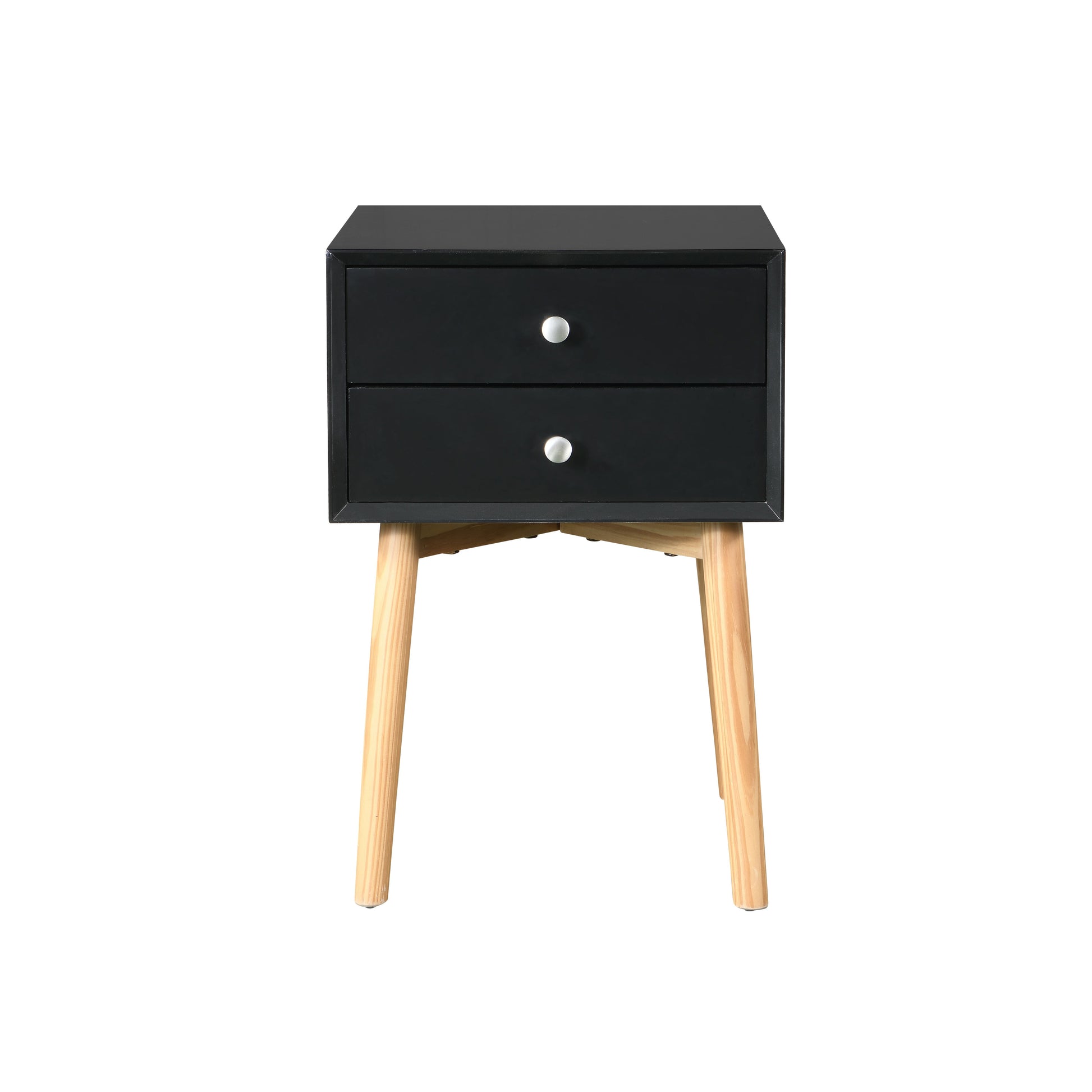Side Table,Bedside Table with 2 Drawers and Rubber Wood Legs, Mid-Century Modern Storage Cabinet for Bedroom Living Room, Black image 3