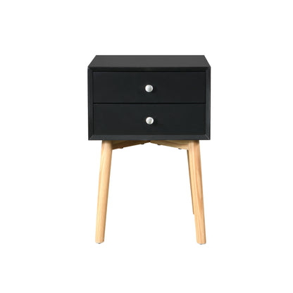 Side Table,Bedside Table with 2 Drawers and Rubber Wood Legs, Mid-Century Modern Storage Cabinet for Bedroom Living Room, Black image 3
