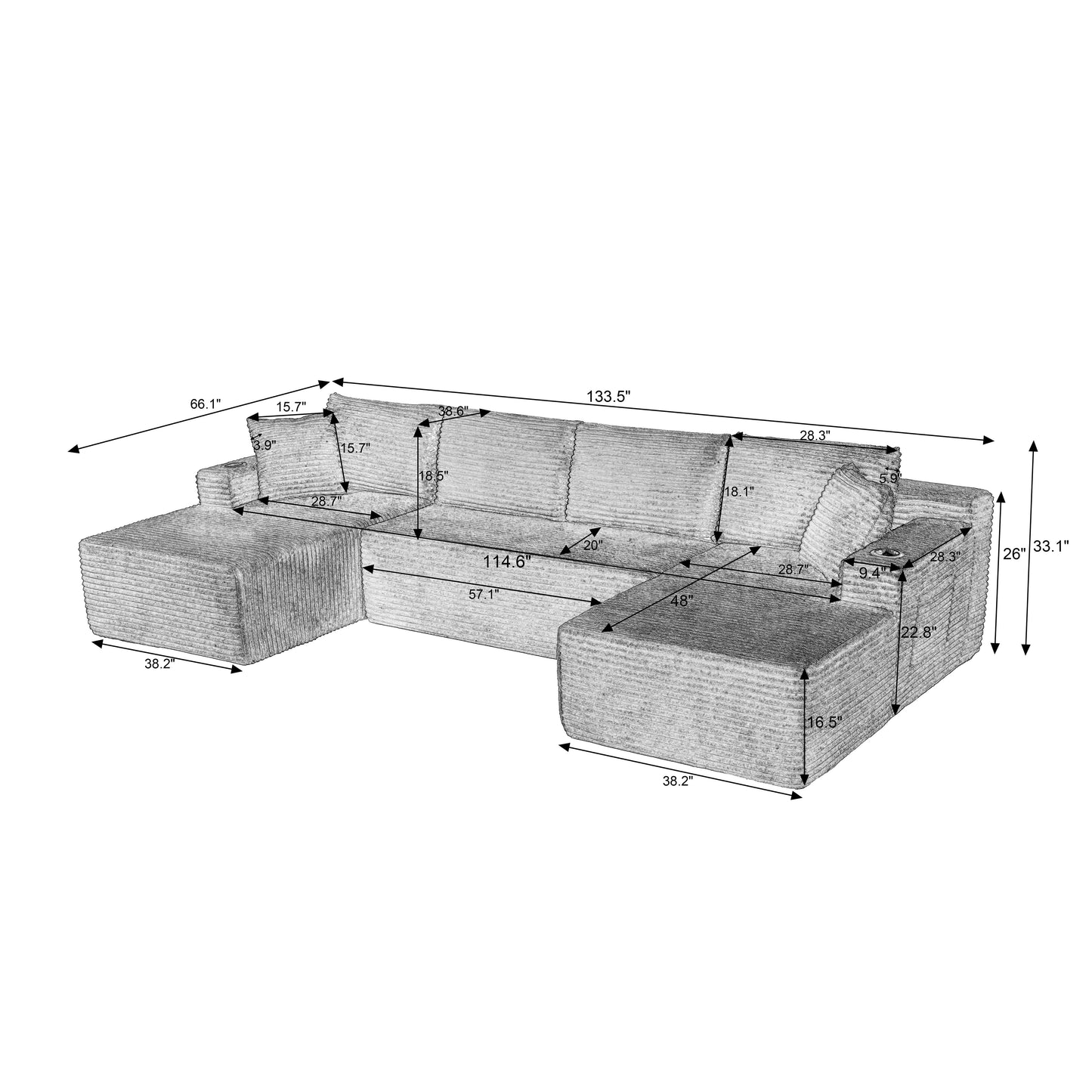 Chenille U-Shaped Sectional Sofa Set,Minimalist Style Modular Sectional Sofa, Luxury Chenille Fabric Cloud Couch for Living Room image 6