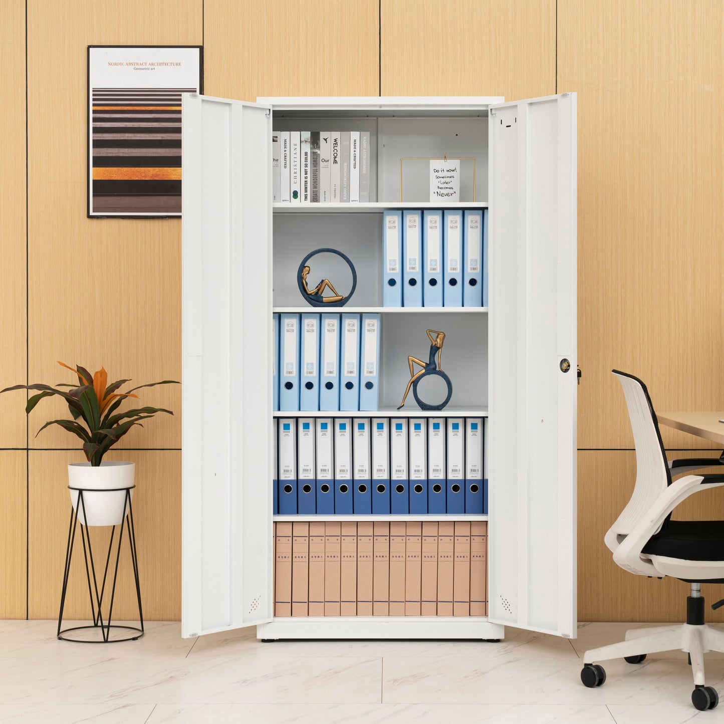 High Storage Cabinet with 2 Doors and 4 Partitions to Separate 5 Storage Spaces, Home/ Office Design image 12