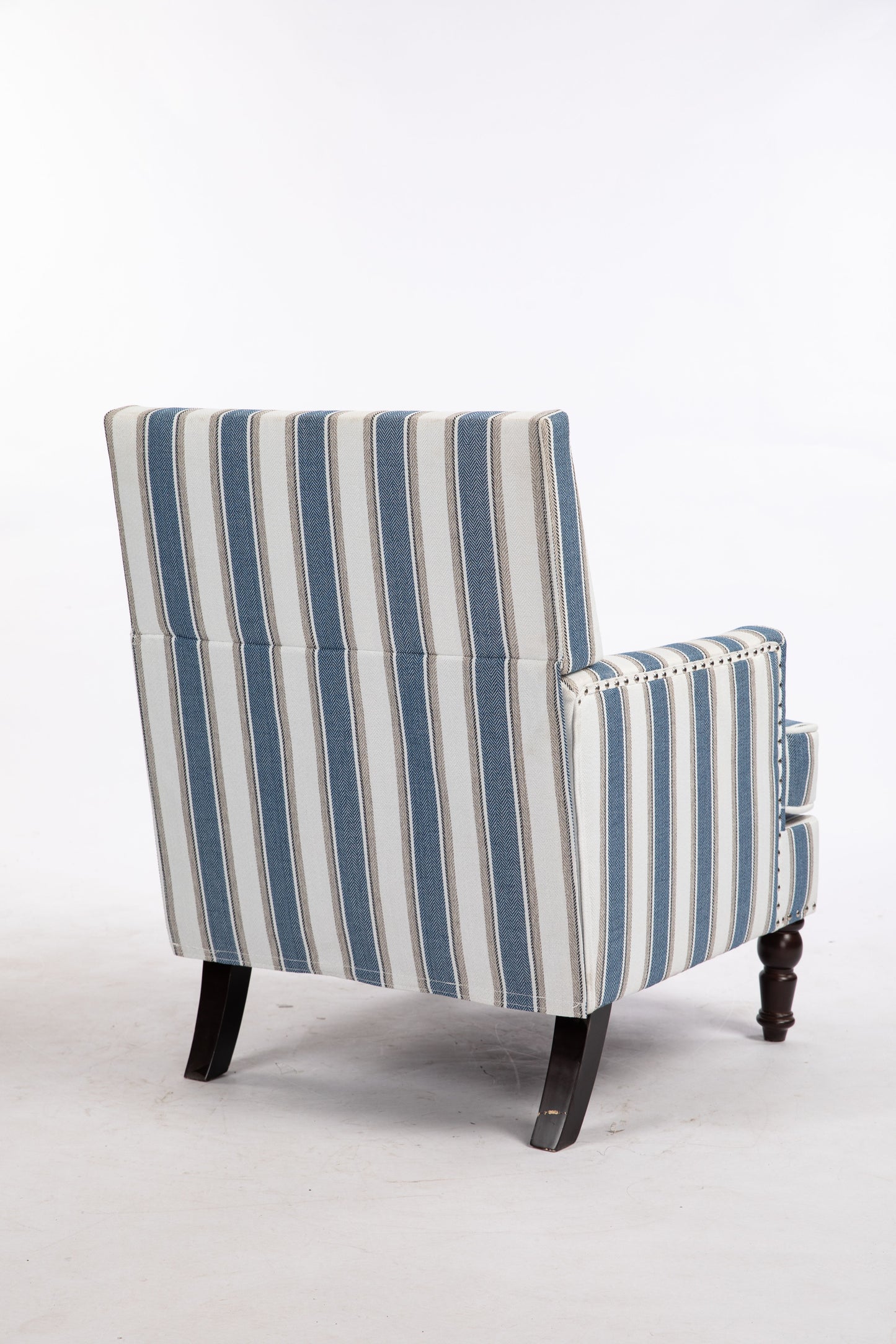 Upholstered Accent Chair, Vintage Armchair with Blue and White Striped Linen Fabric and Nailhead Trim for Living Room image 5