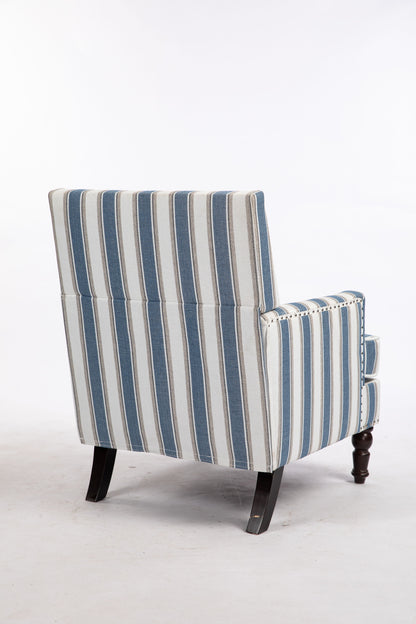 Upholstered Accent Chair, Vintage Armchair with Blue and White Striped Linen Fabric and Nailhead Trim for Living Room image 5
