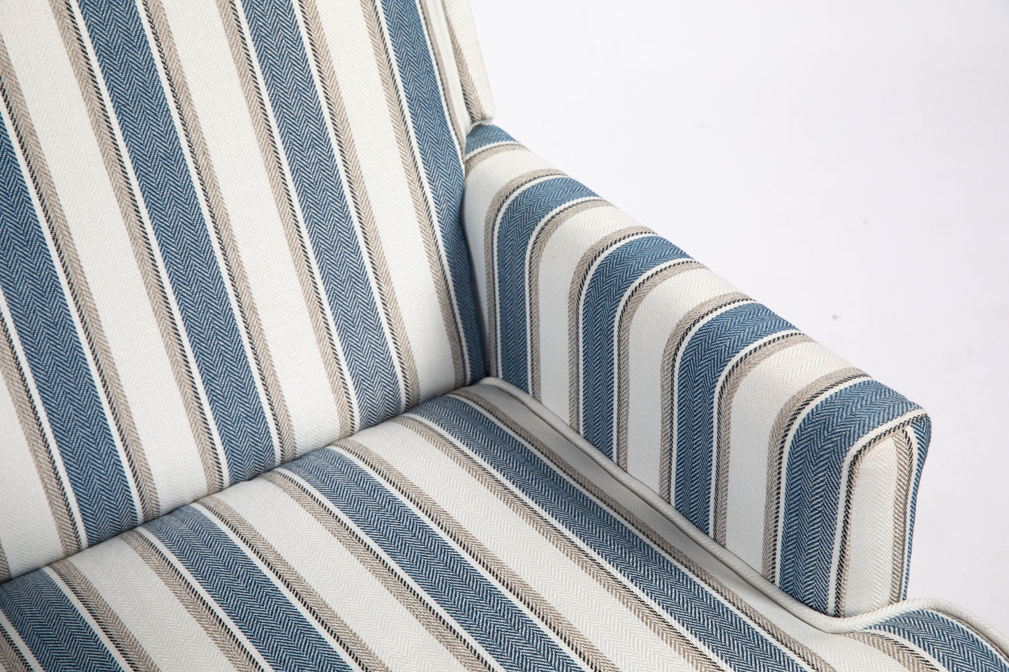 Upholstered Accent Chair, Vintage Armchair with Blue and White Striped Linen Fabric and Nailhead Trim for Living Room image 7