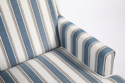 Upholstered Accent Chair, Vintage Armchair with Blue and White Striped Linen Fabric and Nailhead Trim for Living Room image 7