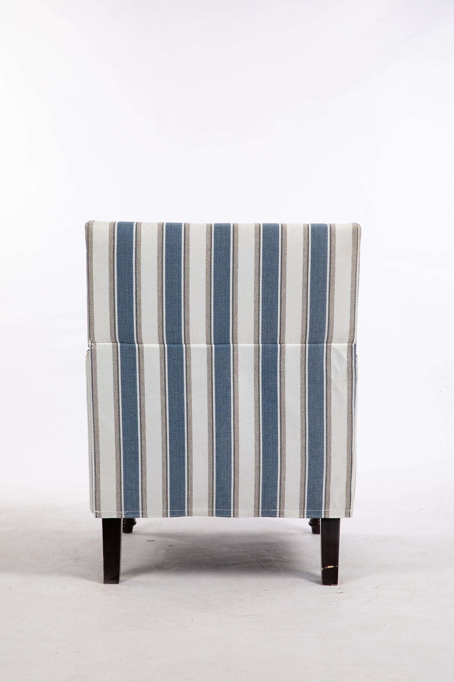 Upholstered Accent Chair, Vintage Armchair with Blue and White Striped Linen Fabric and Nailhead Trim for Living Room image 8