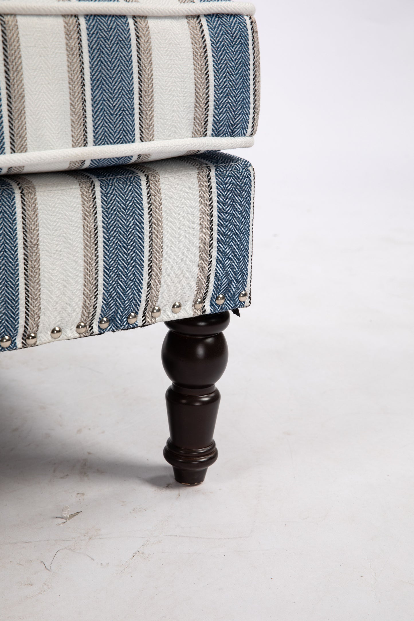 Upholstered Accent Chair, Vintage Armchair with Blue and White Striped Linen Fabric and Nailhead Trim for Living Room image 9