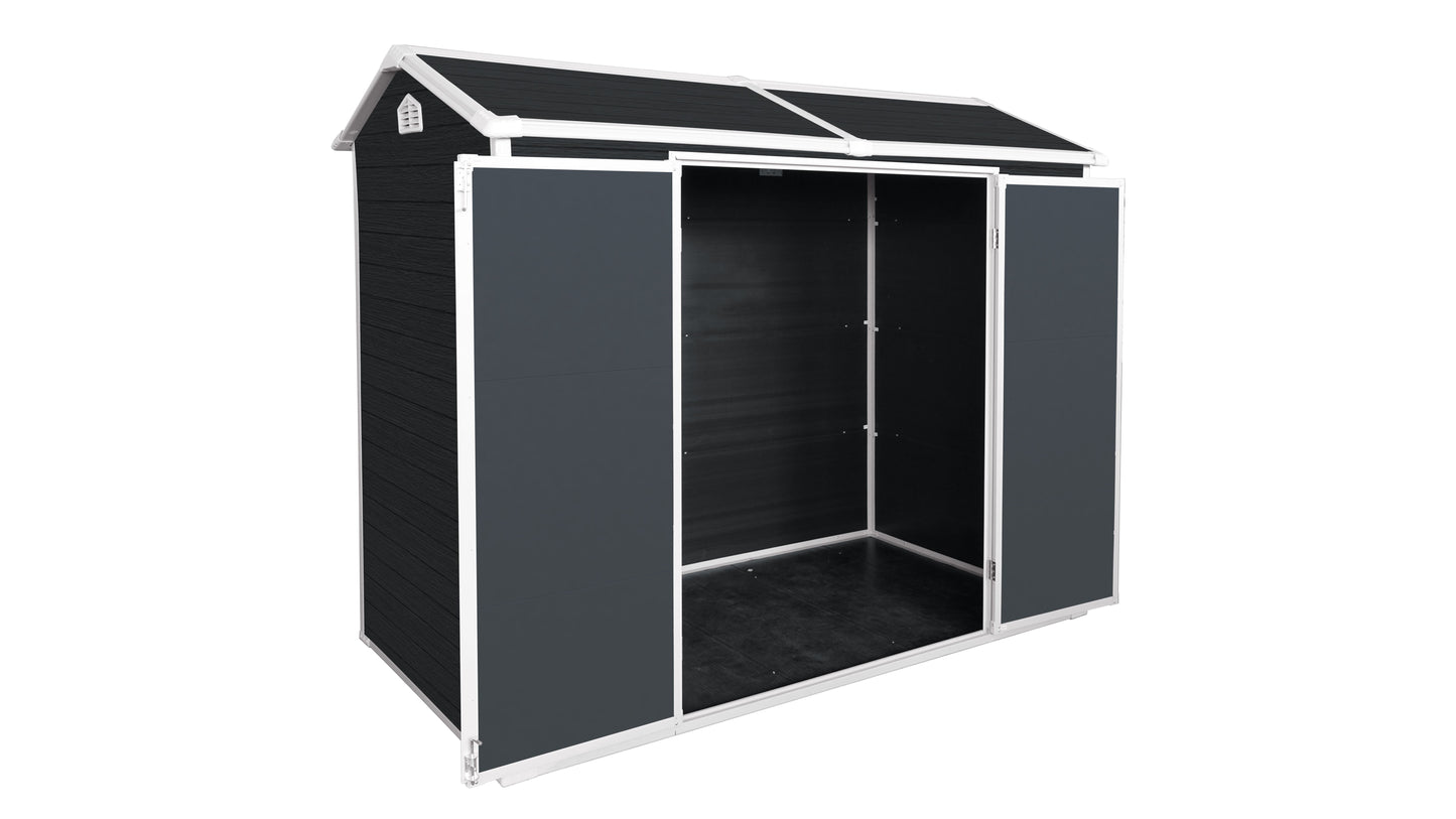 8x4ft Outdoor Resin Garden Shed with Floor and 2 Windows, Plastic Patio Outdoor Storage Shed with Lockable Door for Garden Tools, Bicycles, Trash Cans, Black image 10