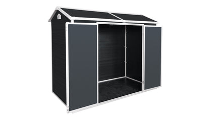 8x4ft Outdoor Resin Garden Shed with Floor and 2 Windows, Plastic Patio Outdoor Storage Shed with Lockable Door for Garden Tools, Bicycles, Trash Cans, Black image 10