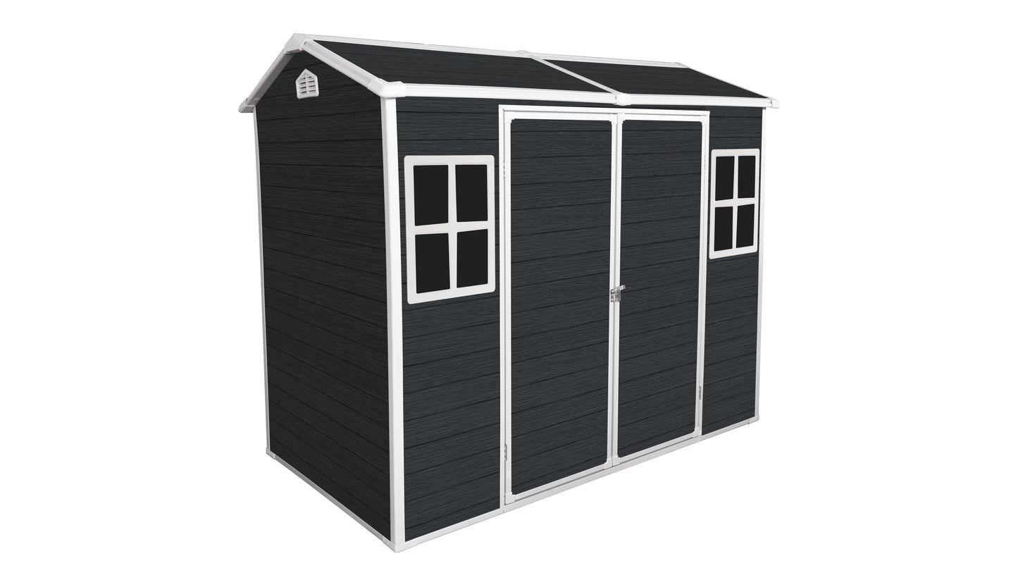 8x4ft Outdoor Resin Garden Shed with Floor and 2 Windows, Plastic Patio Outdoor Storage Shed with Lockable Door for Garden Tools, Bicycles, Trash Cans, Black image 9