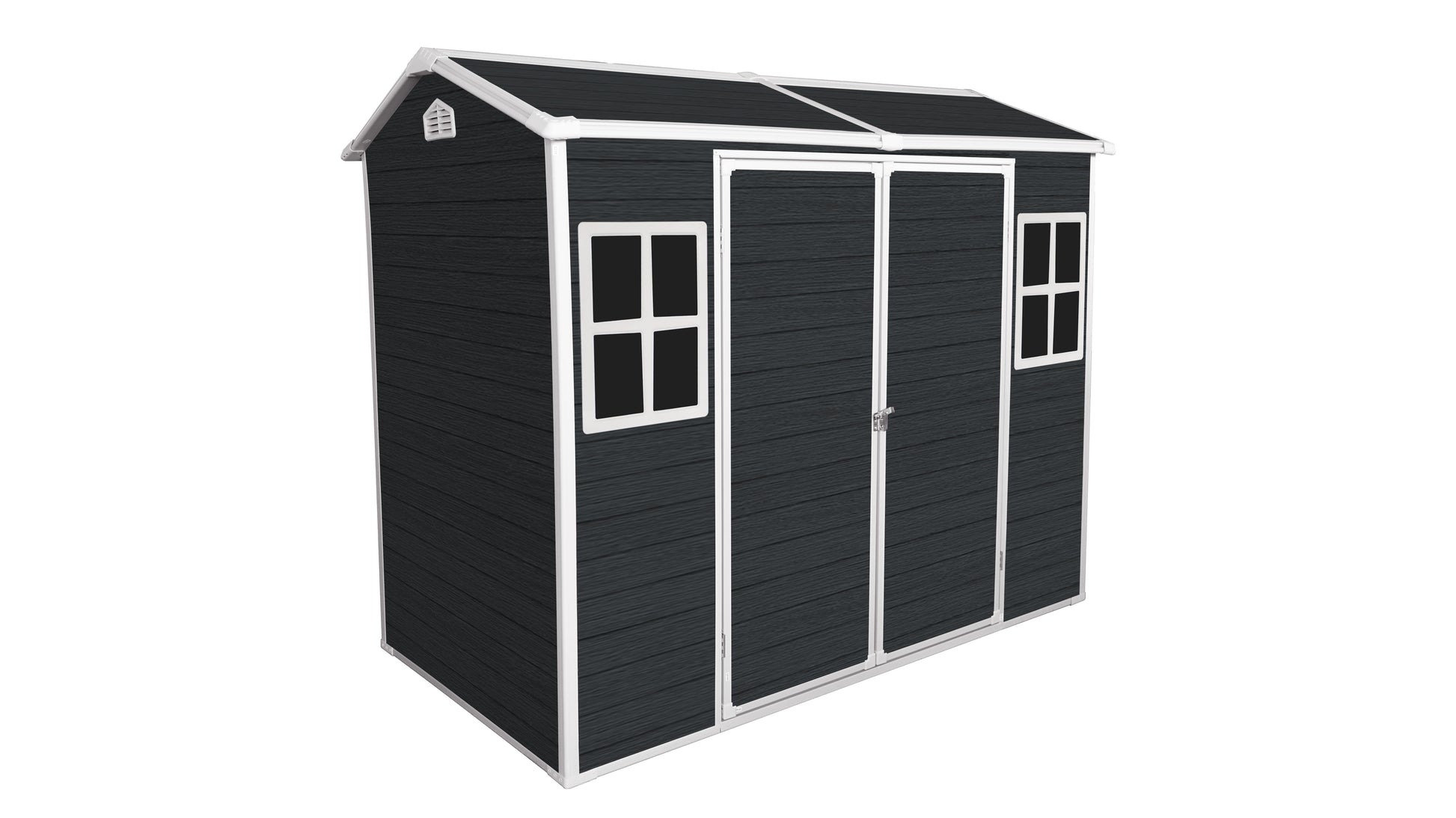 8x4ft Outdoor Resin Garden Shed with Floor and 2 Windows, Plastic Patio Outdoor Storage Shed with Lockable Door for Garden Tools, Bicycles, Trash Cans, Black image 9