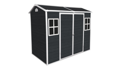 8x4ft Outdoor Resin Garden Shed with Floor and 2 Windows, Plastic Patio Outdoor Storage Shed with Lockable Door for Garden Tools, Bicycles, Trash Cans, Black image 9