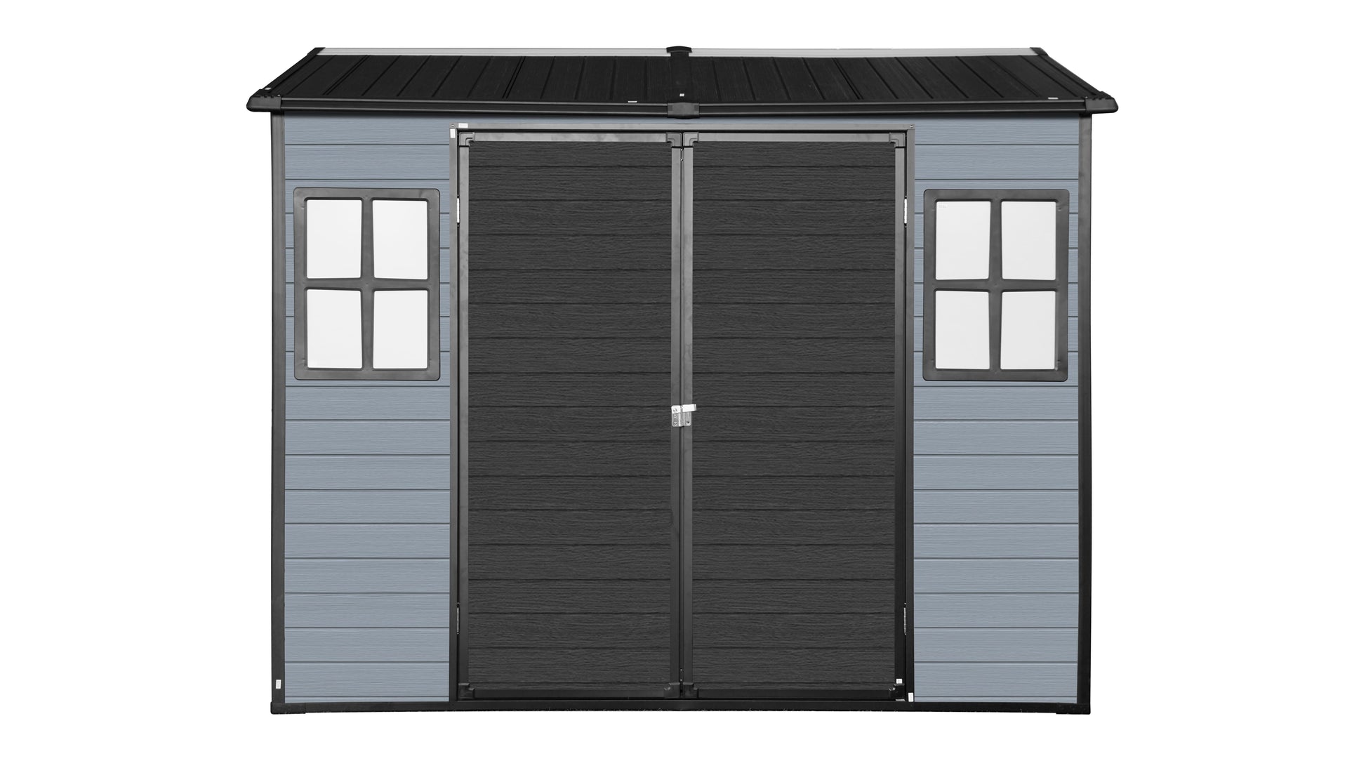 8x4ft Outdoor Resin Garden Shed with Floor and 2 Windows, Plastic Patio Outdoor Storage Shed with Lockable Door for Garden Tools, Bicycles, Trash Cans, Gray+Black image 10