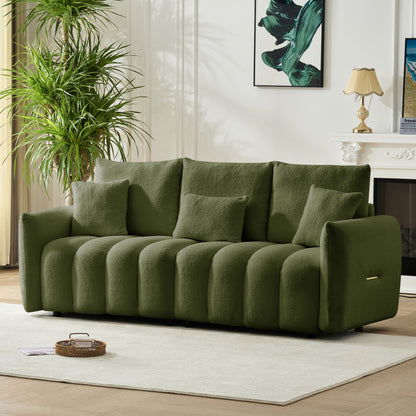 78 inch premium Teddy fabric sofa with 3 back pillows and 3 back cushions Solid wood frame 3 seat sofa with oversized upholstered chair for living room, bedroom, apartment and office7 image 1