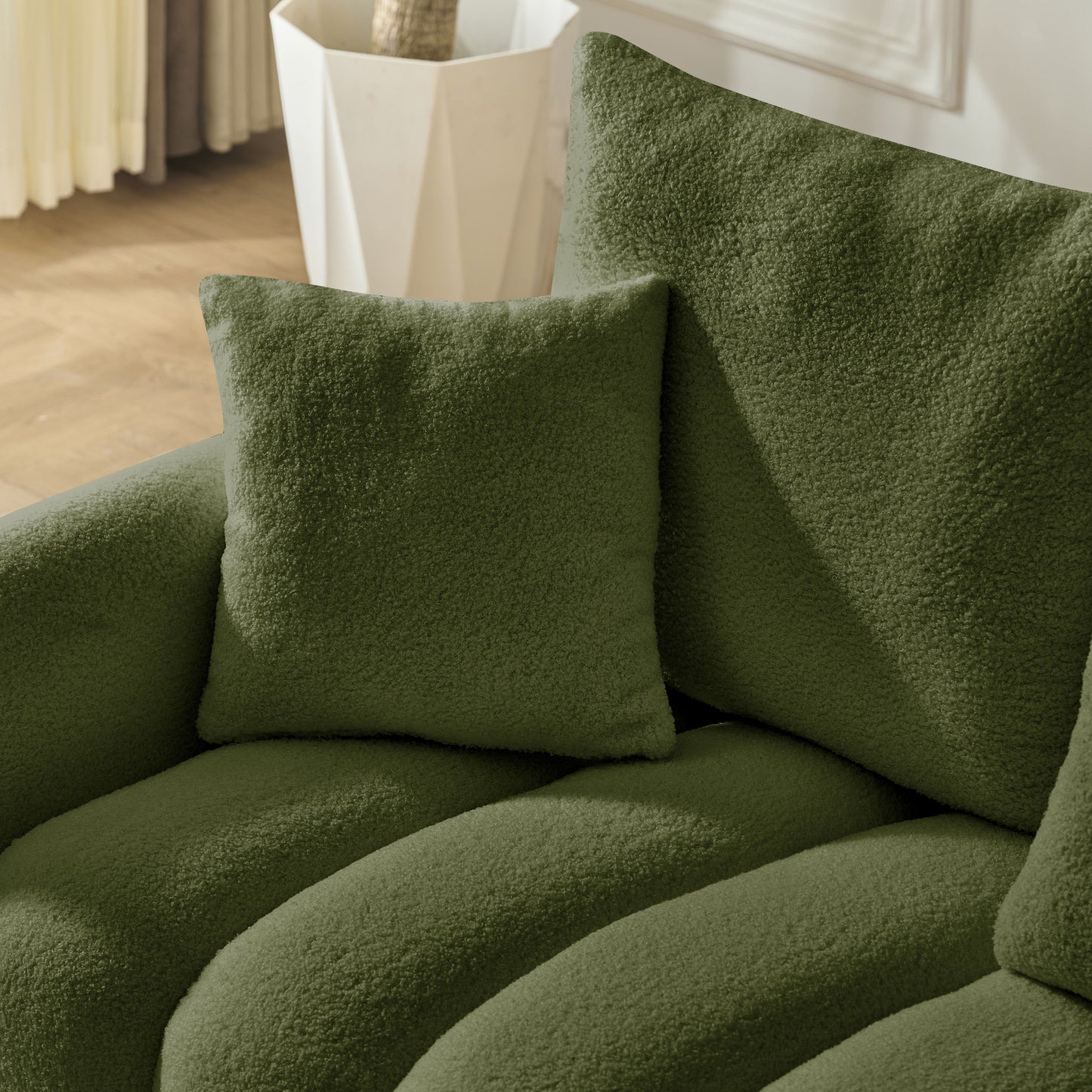 78 inch premium Teddy fabric sofa with 3 back pillows and 3 back cushions Solid wood frame 3 seat sofa with oversized upholstered chair for living room, bedroom, apartment and office7 image 12
