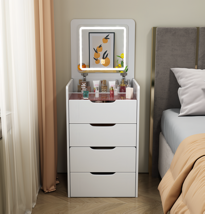 (48CM) 3 in 1 Vanity Desk with Plip Top Mirror, Small Make Up Vanity Set with Visible Glass Desktop, Compact Makeup Vanity with 3 Drawers, Dressing Table for Bedroom (WHITE COLOR) image 7