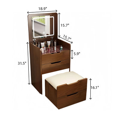 (48cm)(Walnut) 3 in 1 Vanity Desk with Plip Top Mirror,Small Make Up Vanity Set with Visible Glass Desktop, Compact Makeup Vanity with 3 Drawers, Dressing Table image 10