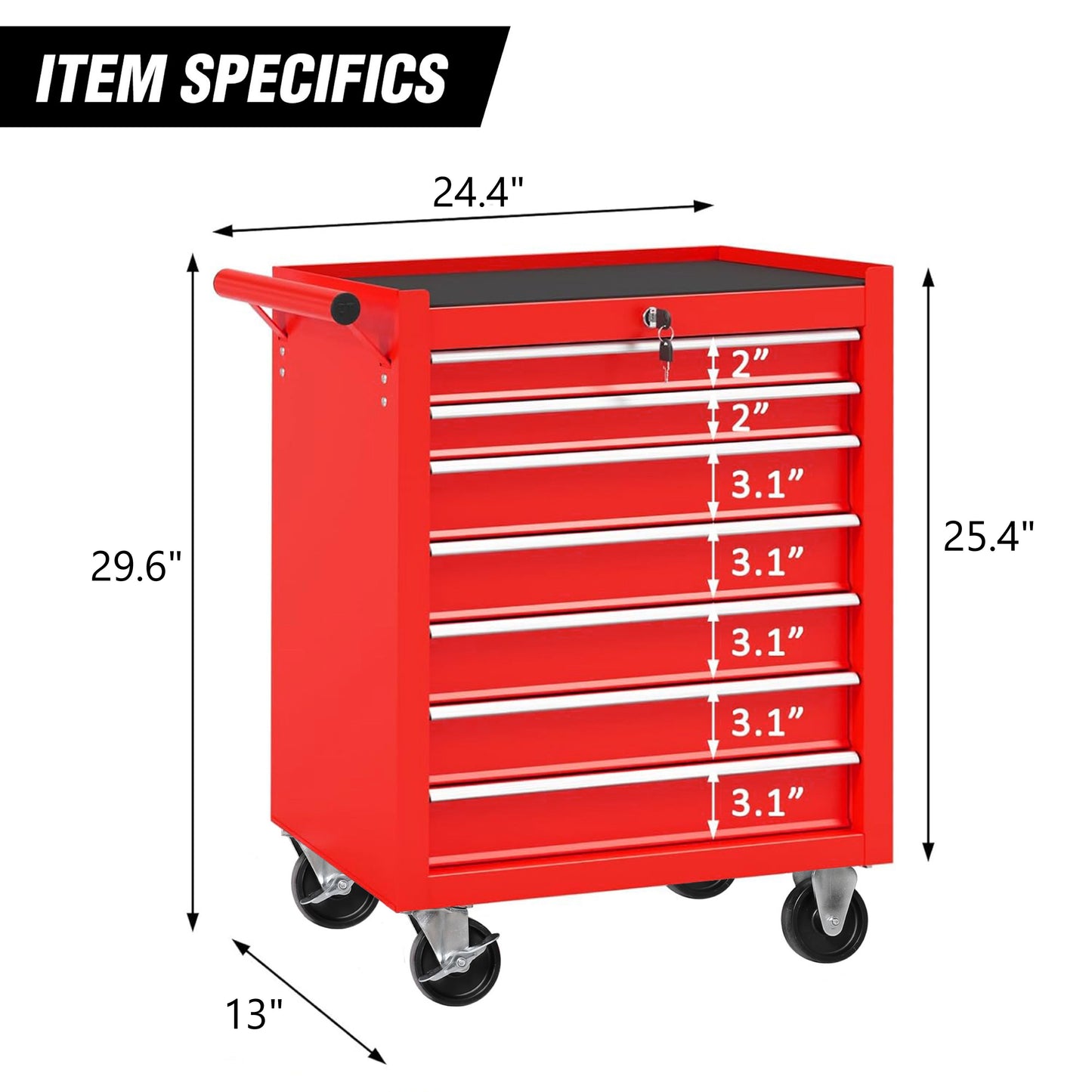 Rolling Tool Chest with 7-Drawer Tool Box with Wheels Multifunctional Tool Cart Mechanic Tool Storage Cabinet for Garage, Warehouse, Workshop, Repair Shop image 2