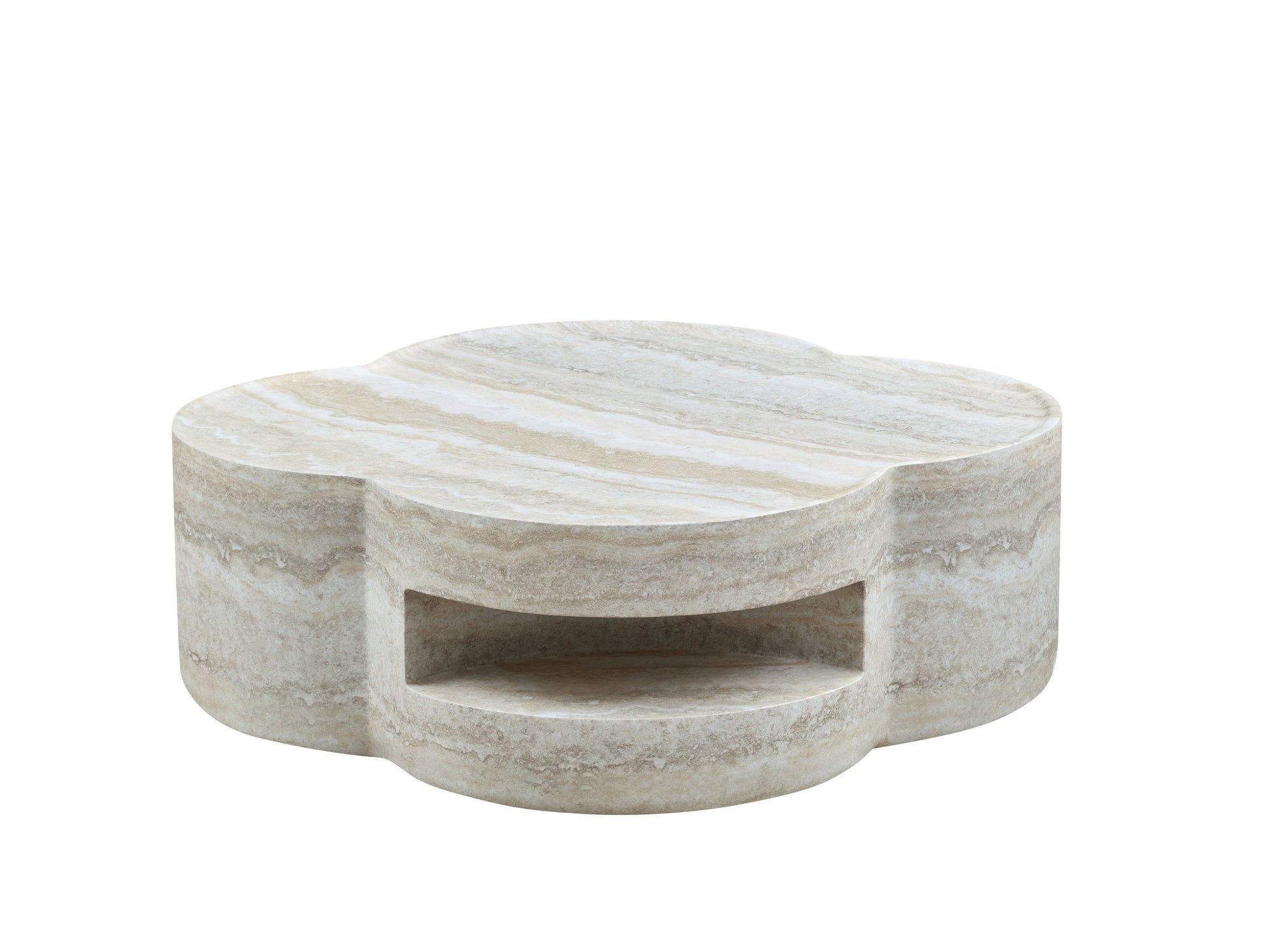 31.5" Clover Round Faux Marble Coffee Table – No Assembly Required, Anti-Slip Raised Edge, Open Storage Shelf, Scratch & Stain Resistant, Modern Minimalist Living Room Table image 1