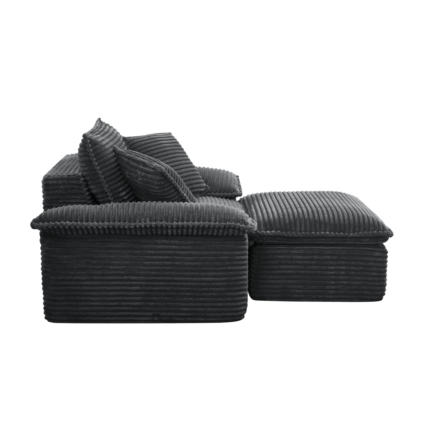 47" Oversized Sofa Chair and a Half with Deep Seat & Movable 2-Layer Ottoman Set, Cloud Sofa Bed with Chaise, 1-Seater Modular Sectional Sleeper Couch for Living Room, No Assembly Teddy-Fleece, Grey image 3