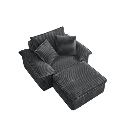 47" Oversized Sofa Chair and a Half with Deep Seat & Movable 2-Layer Ottoman Set, Cloud Sofa Bed with Chaise, 1-Seater Modular Sectional Sleeper Couch for Living Room, No Assembly Teddy-Fleece, Grey image 5
