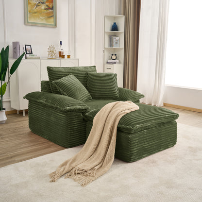 47" Oversized Sofa Chair and a Half with Deep Seat & Movable 2-Layer Ottoman Set, Cloud Sofa Bed with Chaise, 1-Seater Modular Sectional Sleeper Couch for Living Room, No Assembly Teddy-Fleece, Green image 1