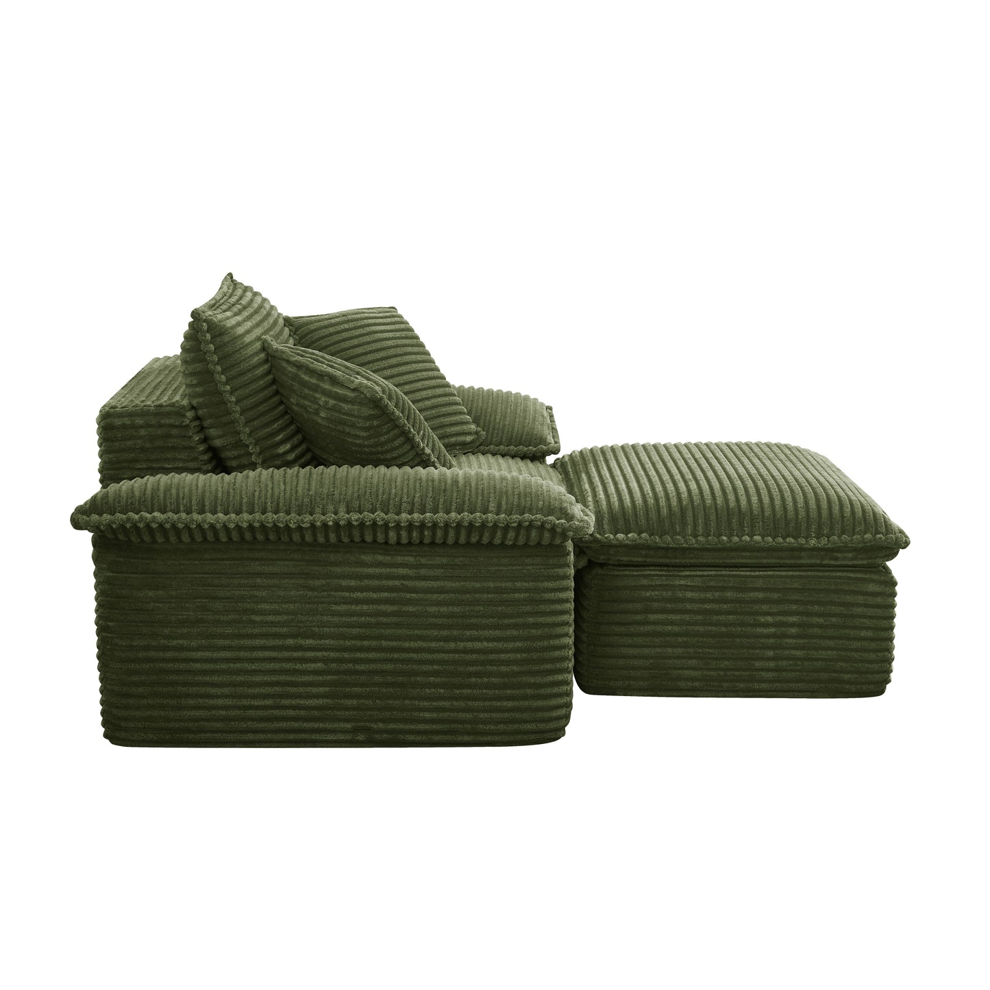 47" Oversized Sofa Chair and a Half with Deep Seat & Movable 2-Layer Ottoman Set, Cloud Sofa Bed with Chaise, 1-Seater Modular Sectional Sleeper Couch for Living Room, No Assembly Teddy-Fleece, Green image 2