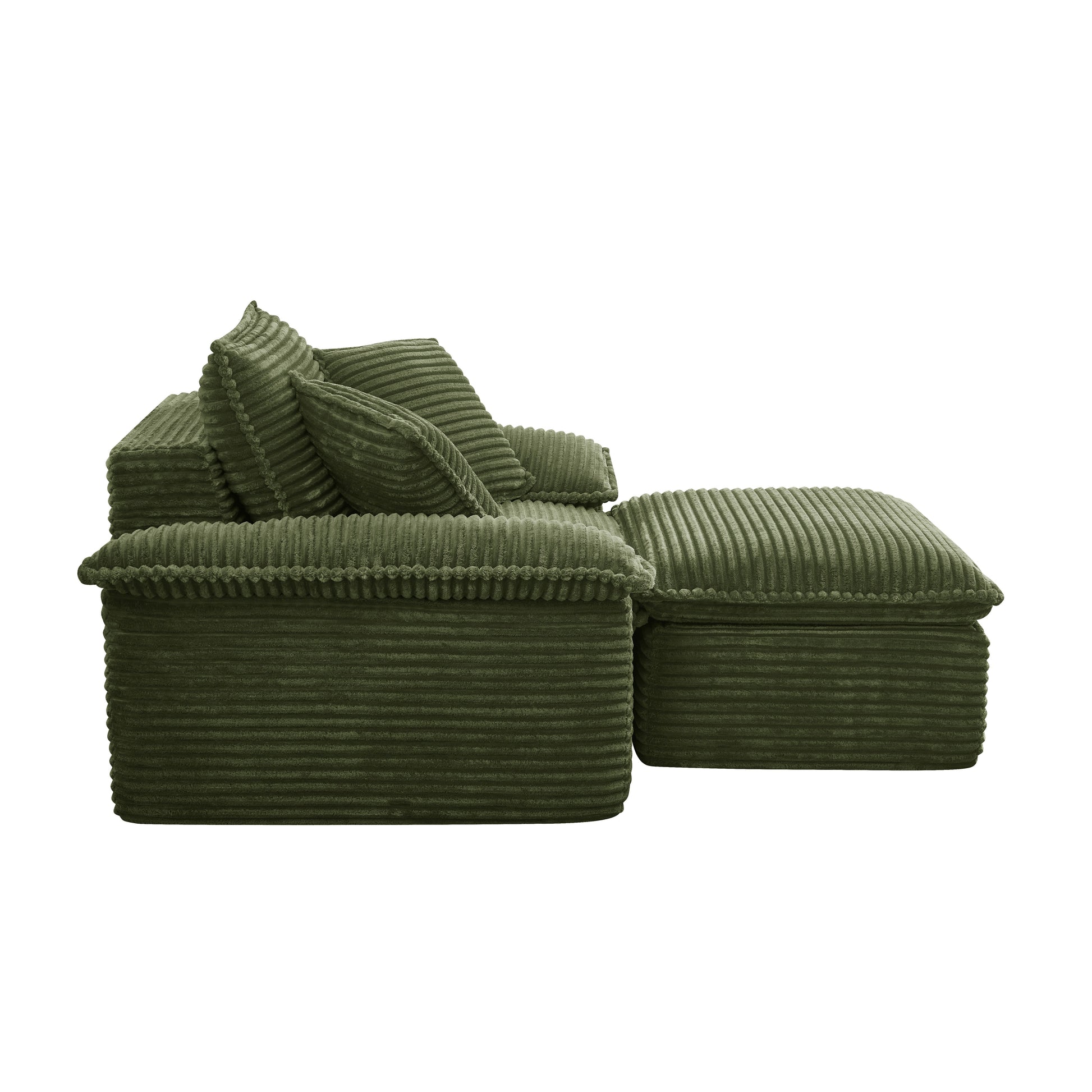 47" Oversized Sofa Chair and a Half with Deep Seat & Movable 2-Layer Ottoman Set, Cloud Sofa Bed with Chaise, 1-Seater Modular Sectional Sleeper Couch for Living Room, No Assembly Teddy-Fleece, Green image 2