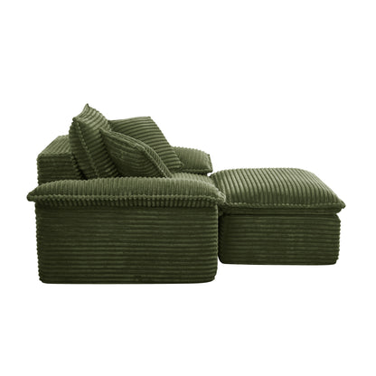 47" Oversized Sofa Chair and a Half with Deep Seat & Movable 2-Layer Ottoman Set, Cloud Sofa Bed with Chaise, 1-Seater Modular Sectional Sleeper Couch for Living Room, No Assembly Teddy-Fleece, Green image 2