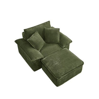 47" Oversized Sofa Chair and a Half with Deep Seat & Movable 2-Layer Ottoman Set, Cloud Sofa Bed with Chaise, 1-Seater Modular Sectional Sleeper Couch for Living Room, No Assembly Teddy-Fleece, Green image 3