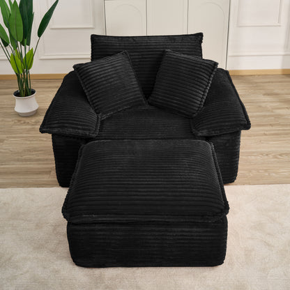 47" Oversized Sofa Chair and a Half with Deep Seat & Movable 2-Layer Ottoman Set, Cloud Sofa Bed with Chaise, 1-Seater Modular Sectional Sleeper Couch for Living Room, No Assembly Teddy-Fleece, Black image 1