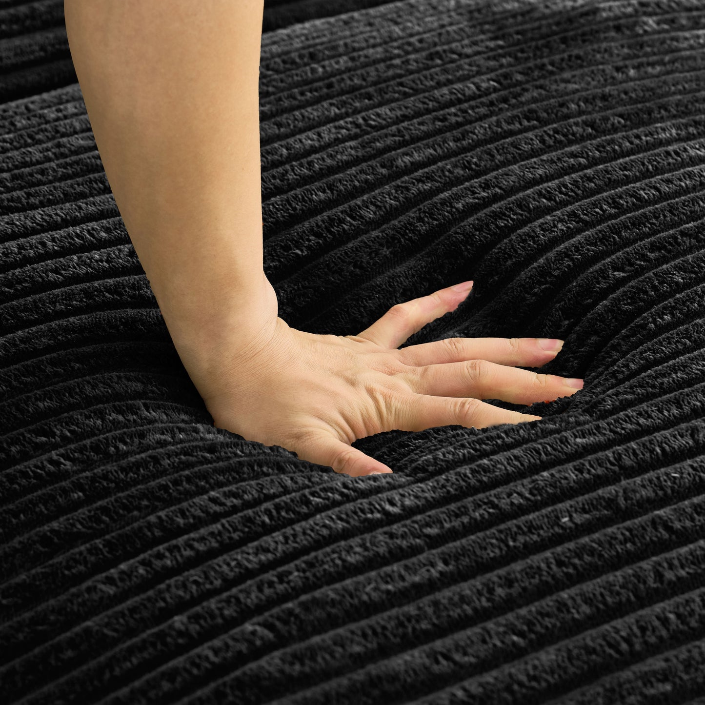 47" Oversized Sofa Chair and a Half with Deep Seat & Movable 2-Layer Ottoman Set, Cloud Sofa Bed with Chaise, 1-Seater Modular Sectional Sleeper Couch for Living Room, No Assembly Teddy-Fleece, Black image 3