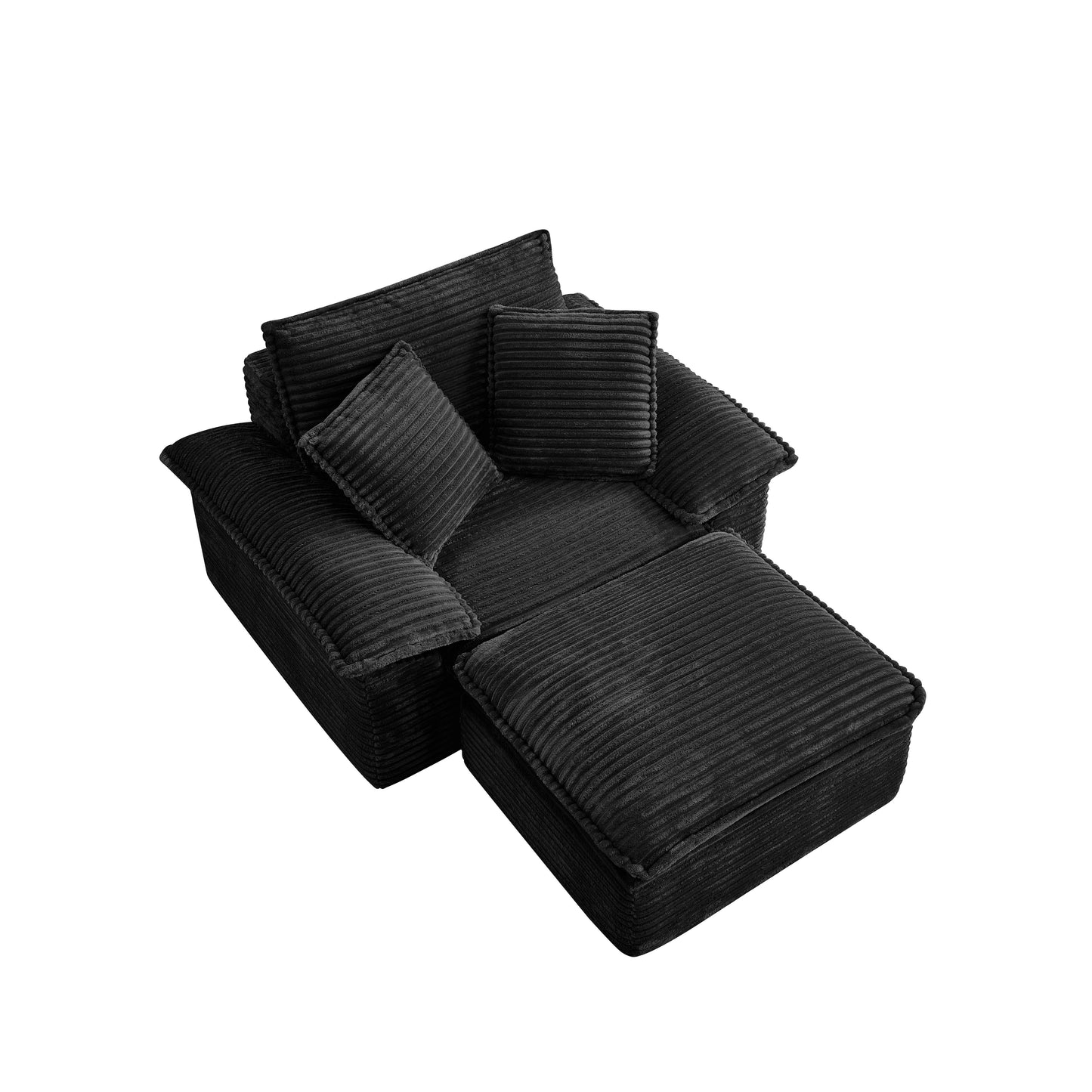 47" Oversized Sofa Chair and a Half with Deep Seat & Movable 2-Layer Ottoman Set, Cloud Sofa Bed with Chaise, 1-Seater Modular Sectional Sleeper Couch for Living Room, No Assembly Teddy-Fleece, Black image 5