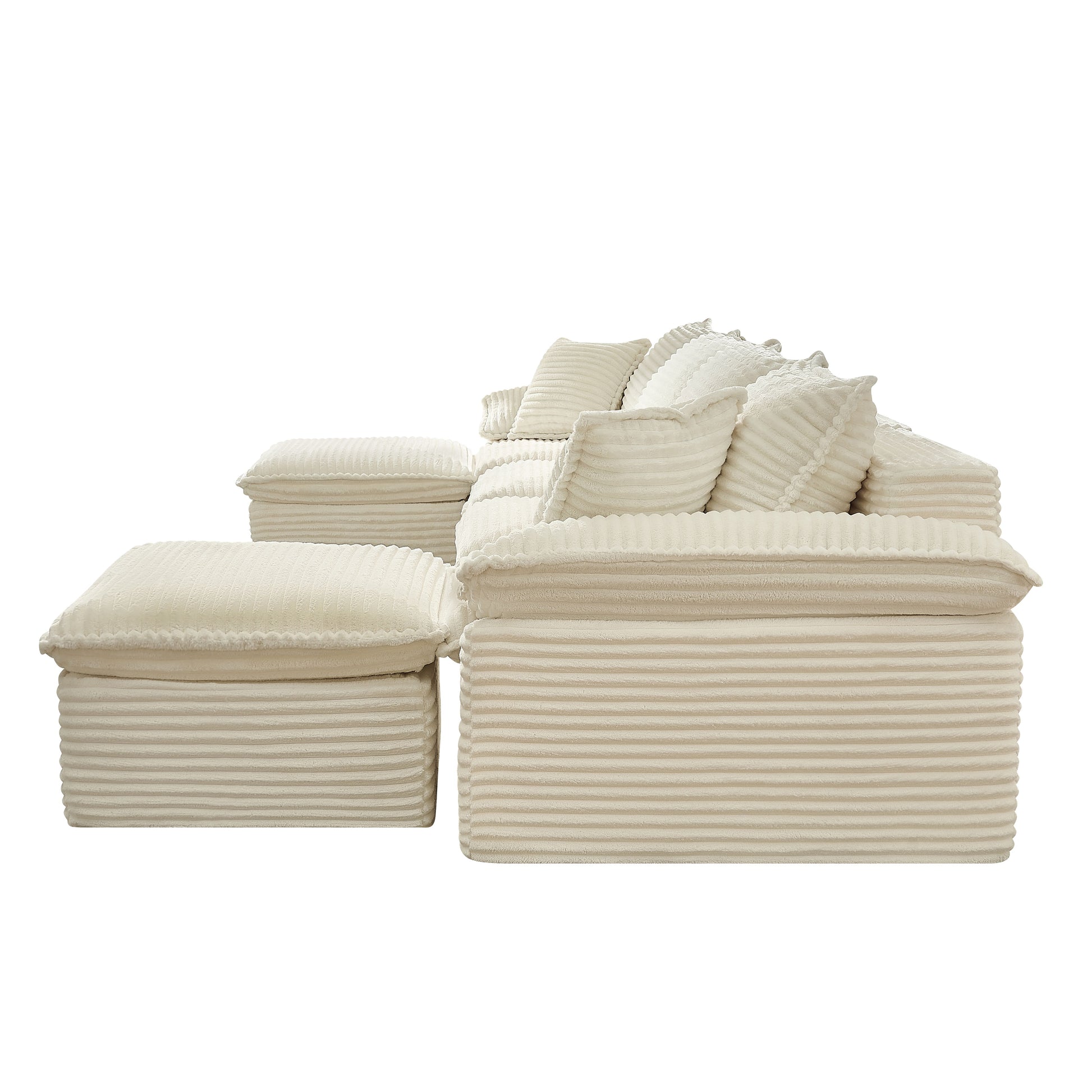 113" Sectional Sofa - U-Shape Sofa-Oversized Corduroy Cloud Couch with Movable Ottoman Soft Modern Comfy and No Assembly Sofa Set for Living Room Apartment Office, Beige image 2