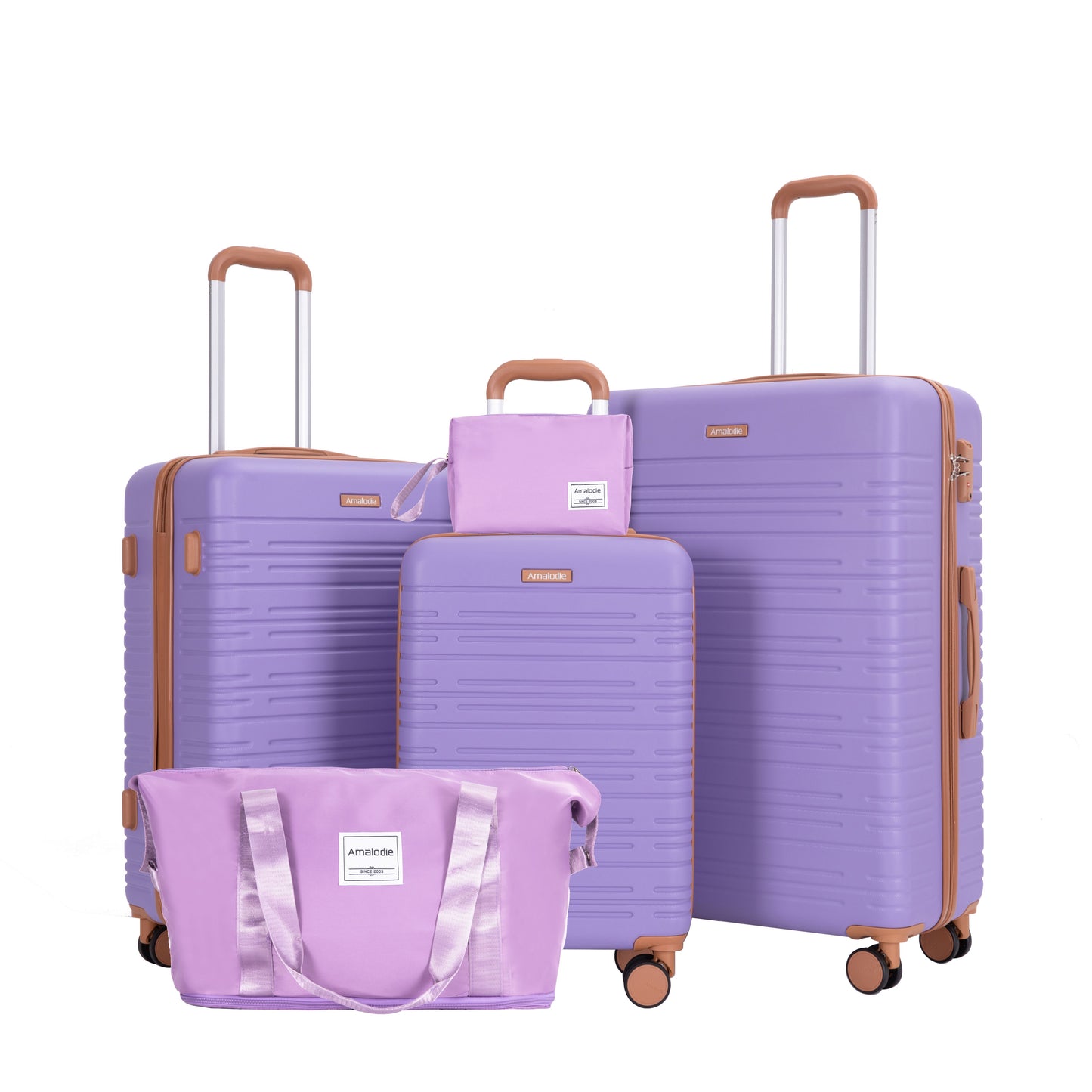 5-Piece Set (20"24"28 +a travel bag and a toiletry bag),Hard Case Spinner Wheels ABS Luggage Sets with TSA Lock Carry On Suitcase Luggage Durable Suitcase Color Matching LILAC image 1