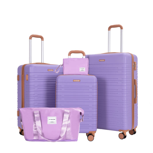 5-piece ABS luggage set in lilac - front view