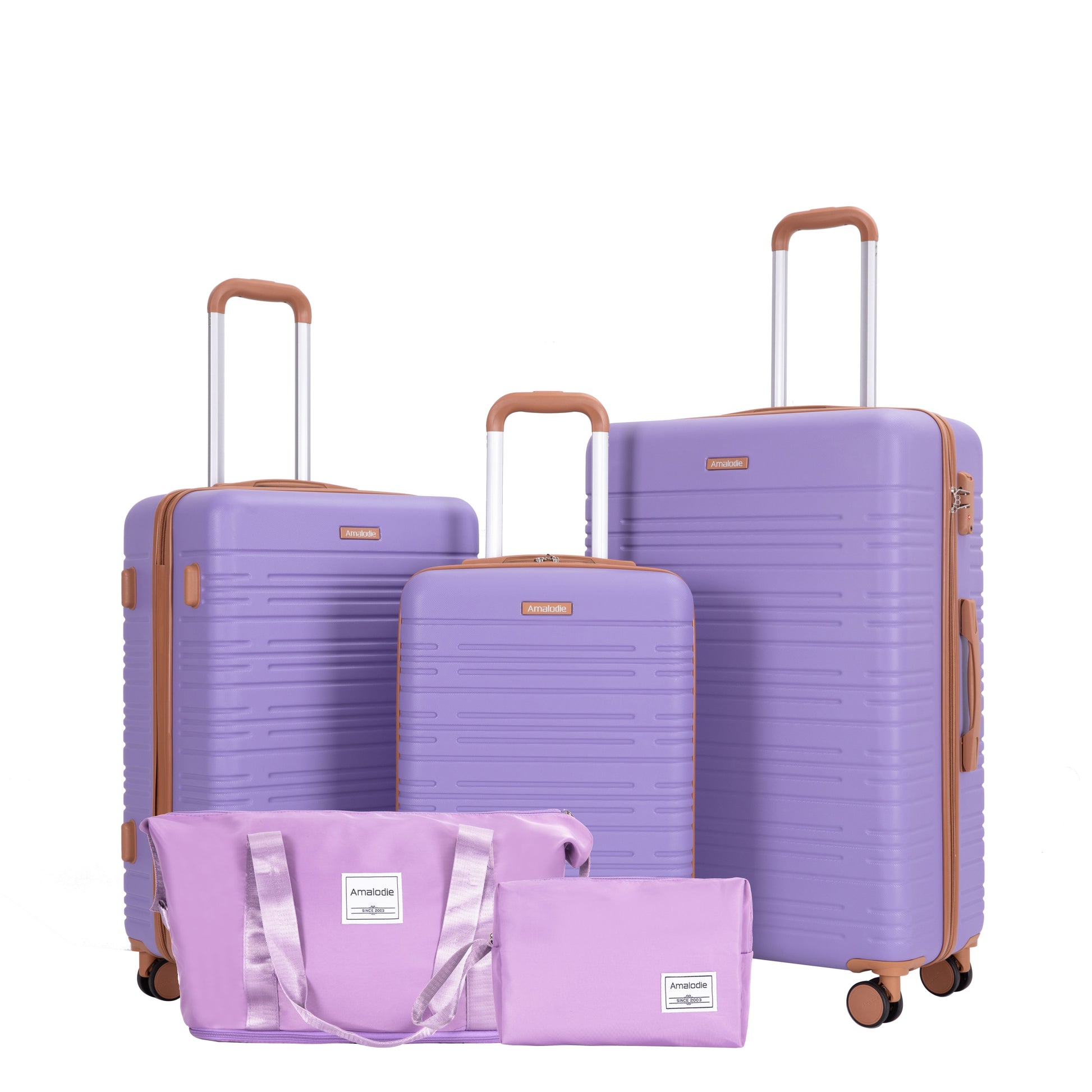 5-Piece Set (20"24"28 +a travel bag and a toiletry bag),Hard Case Spinner Wheels ABS Luggage Sets with TSA Lock Carry On Suitcase Luggage Durable Suitcase Color Matching LILAC image 2