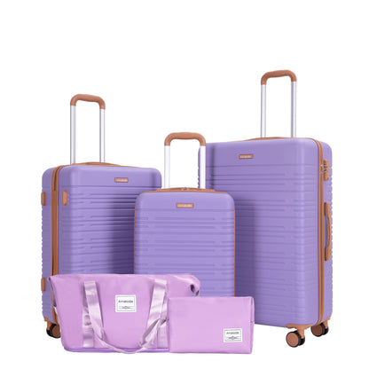 5-Piece Set (20"24"28 +a travel bag and a toiletry bag),Hard Case Spinner Wheels ABS Luggage Sets with TSA Lock Carry On Suitcase Luggage Durable Suitcase Color Matching LILAC image 2