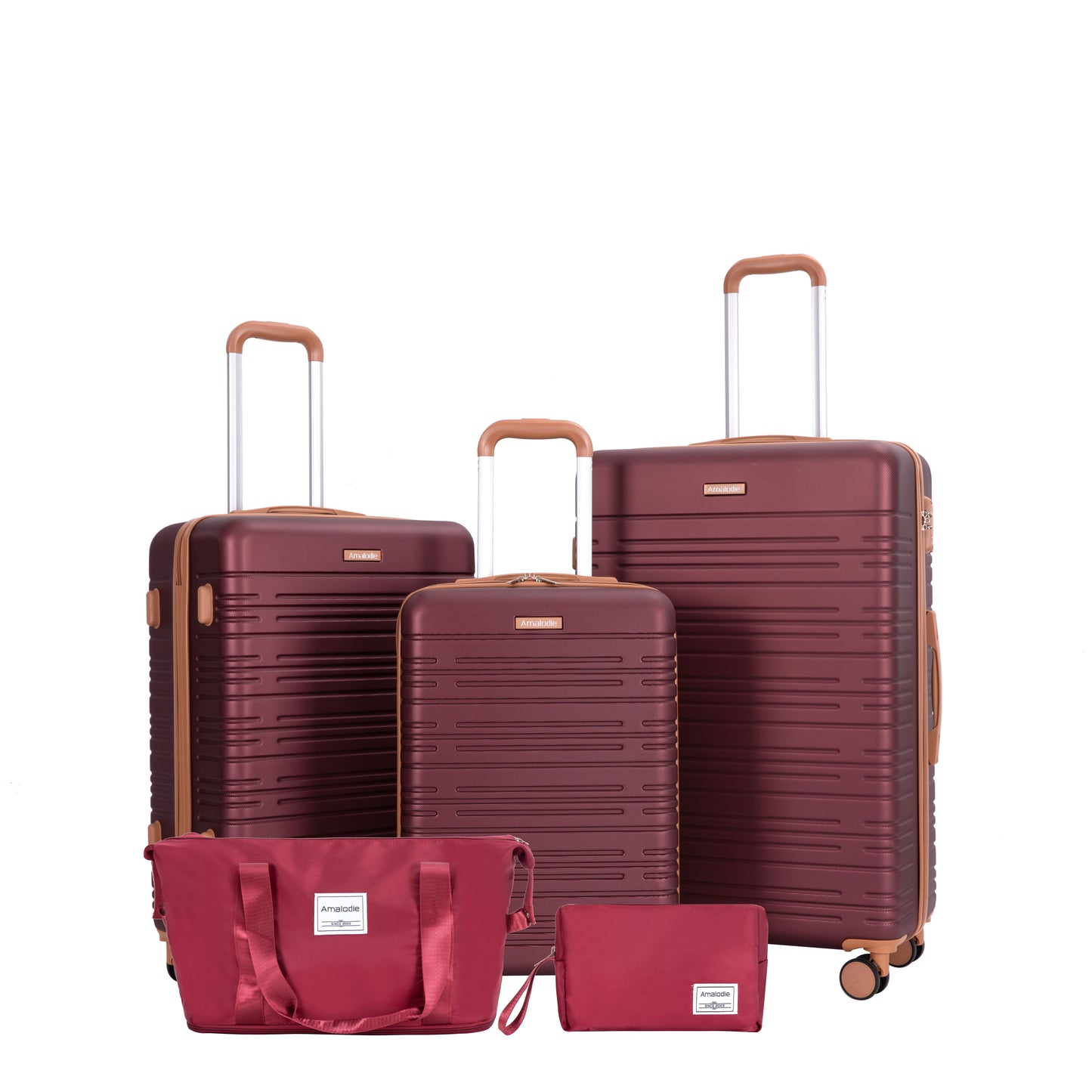 5-Piece Set (20"24"28 +a travel bag and a toiletry bag),Hard Case Spinner Wheels ABS Luggage Sets with TSA Lock Carry On Suitcase Luggage Durable Suitcase Color Matching WINE RED image 1