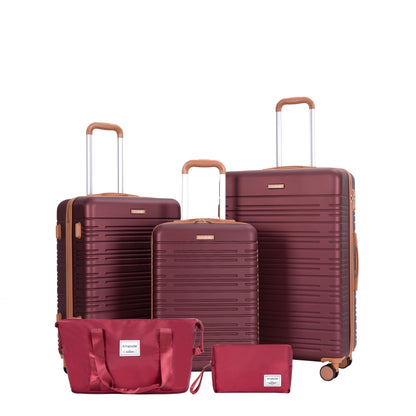 5-Piece Set (20"24"28 +a travel bag and a toiletry bag),Hard Case Spinner Wheels ABS Luggage Sets with TSA Lock Carry On Suitcase Luggage Durable Suitcase Color Matching WINE RED image 1