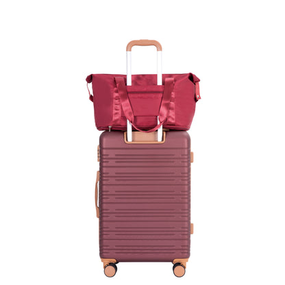5-Piece Set (20"24"28 +a travel bag and a toiletry bag),Hard Case Spinner Wheels ABS Luggage Sets with TSA Lock Carry On Suitcase Luggage Durable Suitcase Color Matching WINE RED image 3